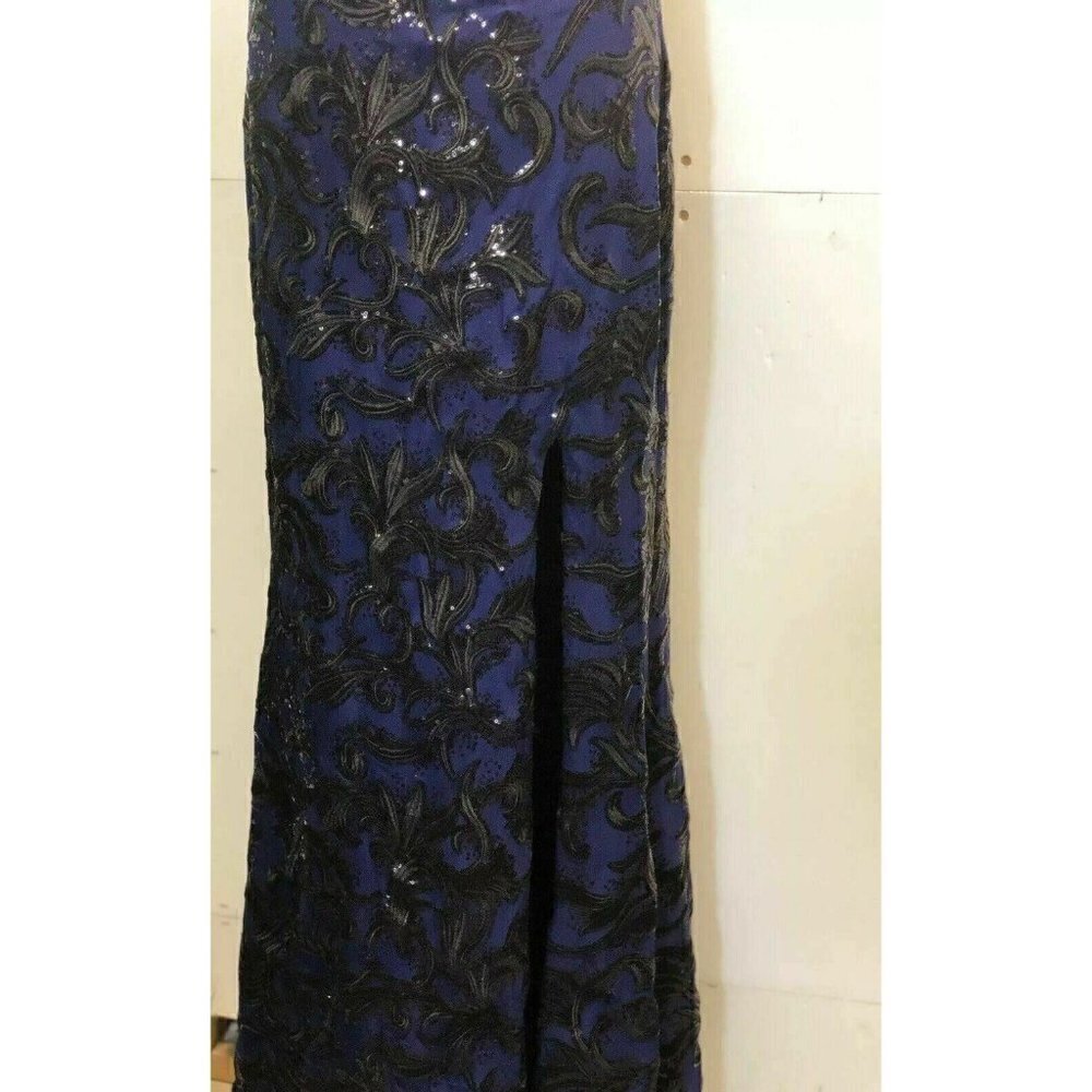 Marina Womens Blue Lace Sequin Gown Dress Size 6 - Picture 7 of 10